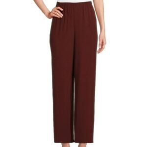 Eileen Fisher Silk Georgette Crepe Straight Ankle Pants Pull On Redwood XL NWT
